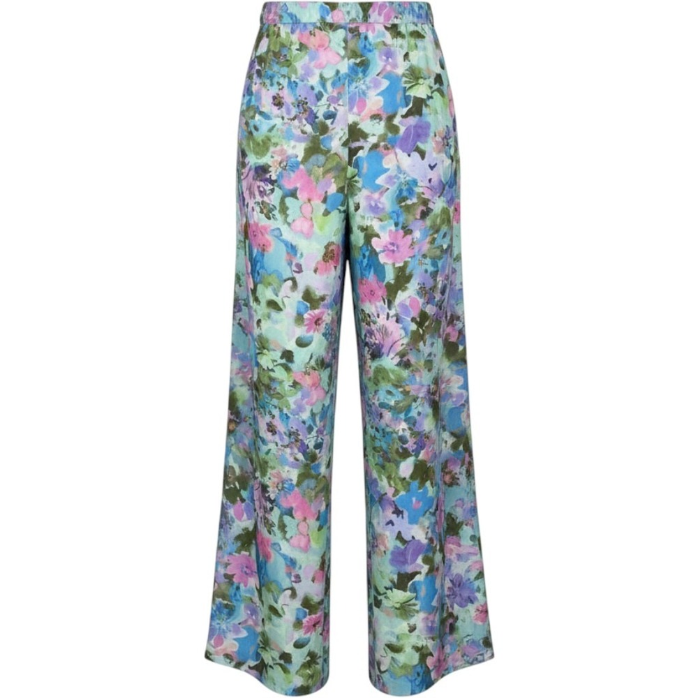 Floral Wide Leg Pants Womens M Multicolor Watercolor Trousers Festival Garden